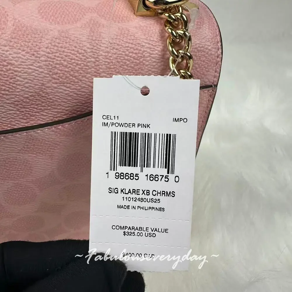 Coach Klare Crossbody Bag in Signature Canvas Charms Gold/Powder Pink CEL11 NWT